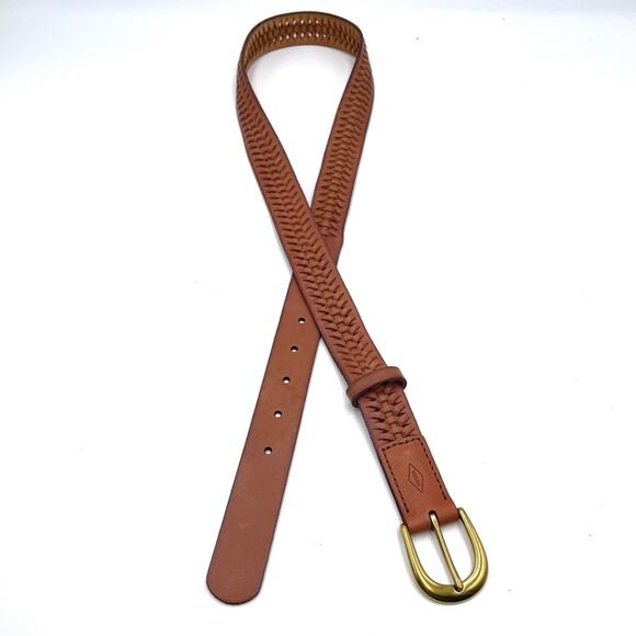 Fossil Fossil Leather Belt Woven - Braided unisex Cognac brown brass buckle main image 7